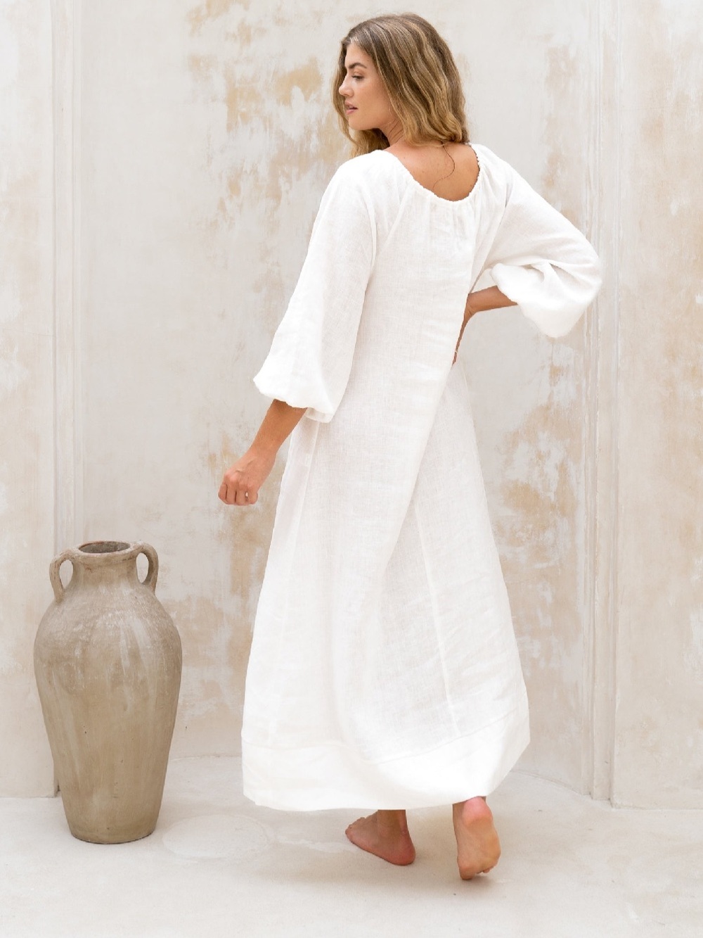Like New - Linen - Romantic Billowy Maxi Dress - Off White - Picture 5 of 13